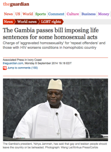The Gambia, President who is  against LGBT, calling them vermin, Anti-Homosexuality, gay