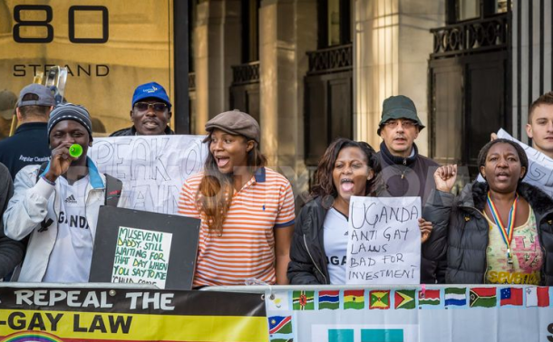 Ugandan Exiles and allies protesting Museveni in London